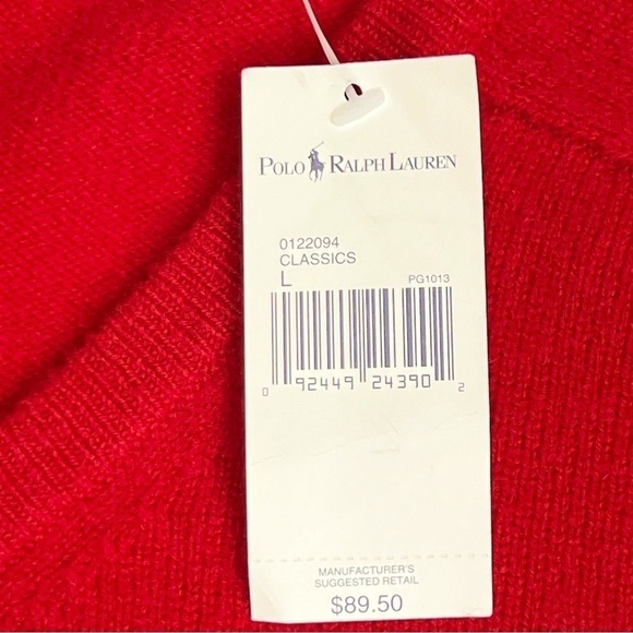 Polo Ralph Lauren Lambswool V-Neck Sweater Men’s Large Red Classics Pony New NWT - Picture 6 of 8